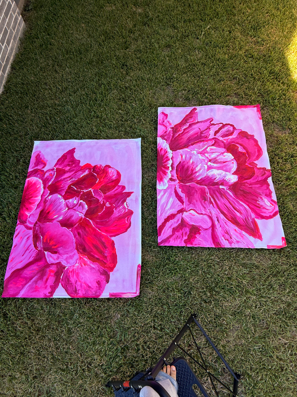 STARE AND STARING // PINK PEONIES ORIGINAL HANGING CANVAS  - PACKAGE